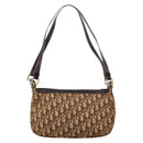 Christian Dior Trotter Canvas Shoulder Bag Brown Gold Auth 209259-2