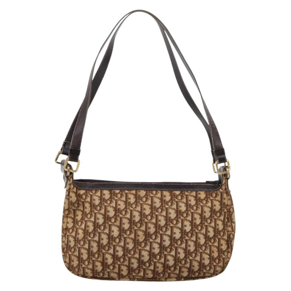 Christian Dior Trotter Canvas Shoulder Bag Brown Gold Auth 209259