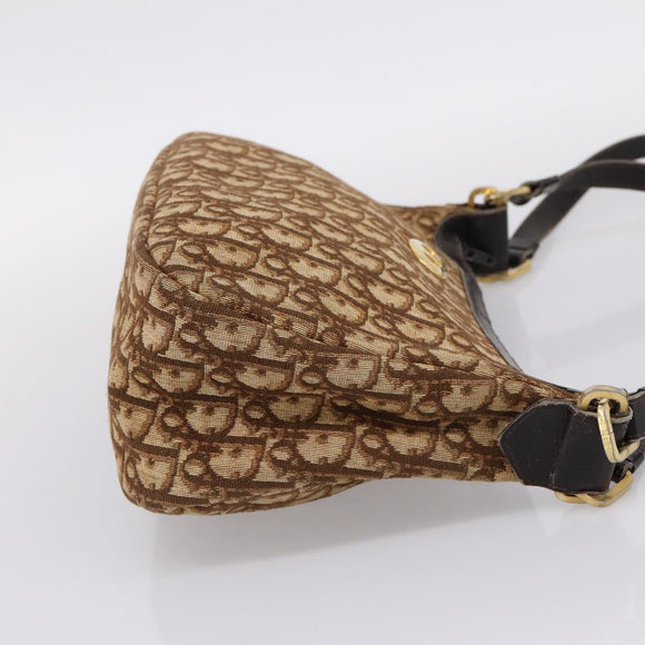 Christian Dior Trotter Canvas Shoulder Bag Brown Gold Auth 209259