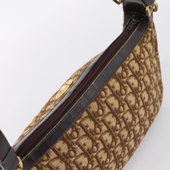 Christian Dior Trotter Canvas Shoulder Bag Brown Gold Auth 209259