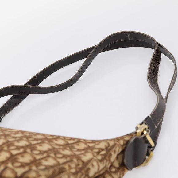 Christian Dior Trotter Canvas Shoulder Bag Brown Gold Auth 209259