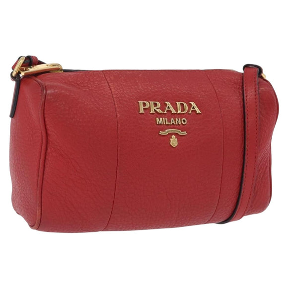 PRADA Shoulder Bag Leather Red Gold Auth 209262A