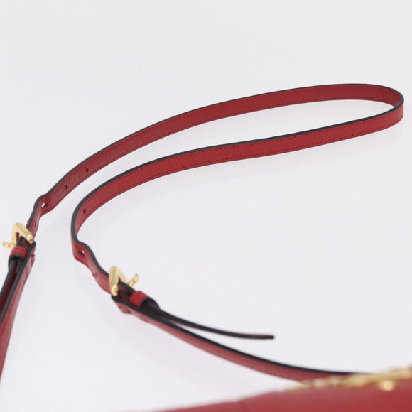 PRADA Shoulder Bag Leather Red Gold Auth 209262A