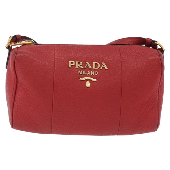 PRADA Shoulder Bag Leather Red Gold Auth 209262A