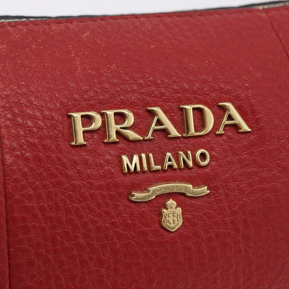 PRADA Shoulder Bag Leather Red Gold Auth 209262A