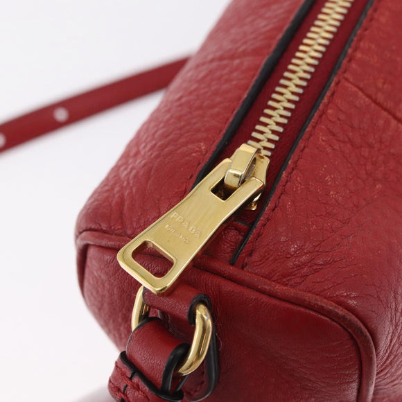 PRADA Shoulder Bag Leather Red Gold Auth 209262A