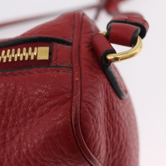 PRADA Shoulder Bag Leather Red Gold Auth 209262A