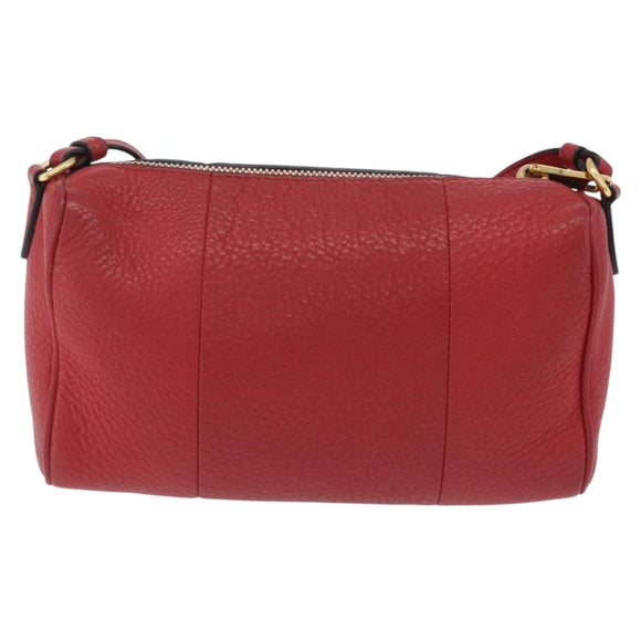 PRADA Shoulder Bag Leather Red Gold Auth 209262A