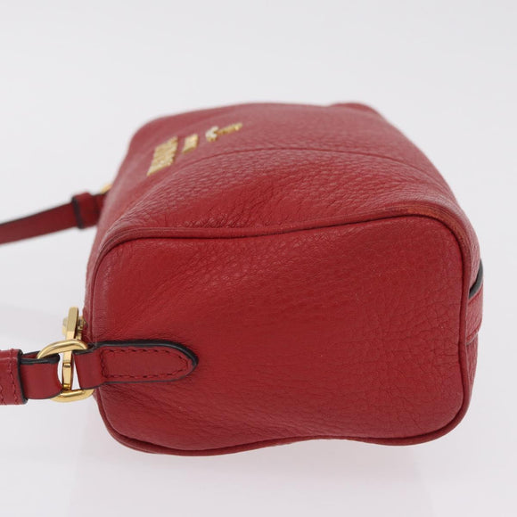 PRADA Shoulder Bag Leather Red Gold Auth 209262A