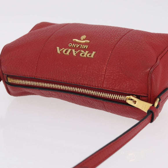 PRADA Shoulder Bag Leather Red Gold Auth 209262A