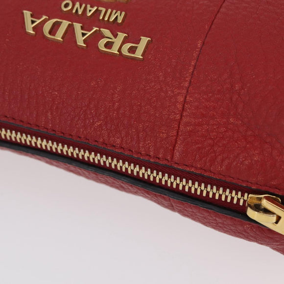 PRADA Shoulder Bag Leather Red Gold Auth 209262A