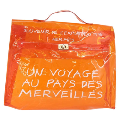 HERMES Vinyl Kelly Hand Bag Vinyl Orange Auth 209264 - 0