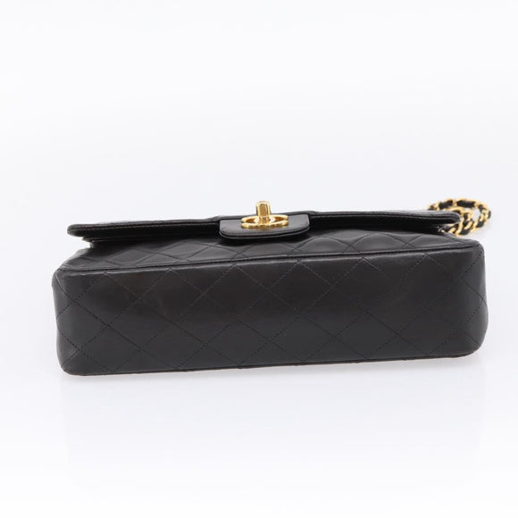 CHANEL Chain Matelasse 25 Shoulder Bag Lamb Skin Black Gold CC Auth 209270V
