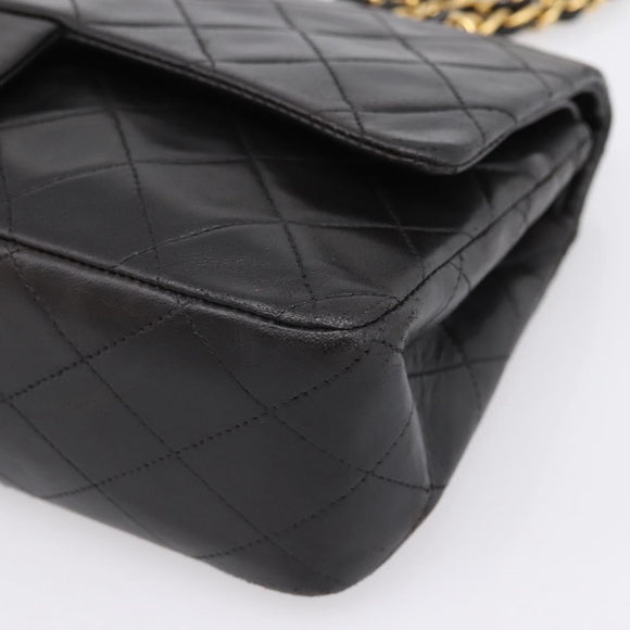 CHANEL Chain Matelasse 25 Shoulder Bag Lamb Skin Black Gold CC Auth 209270V