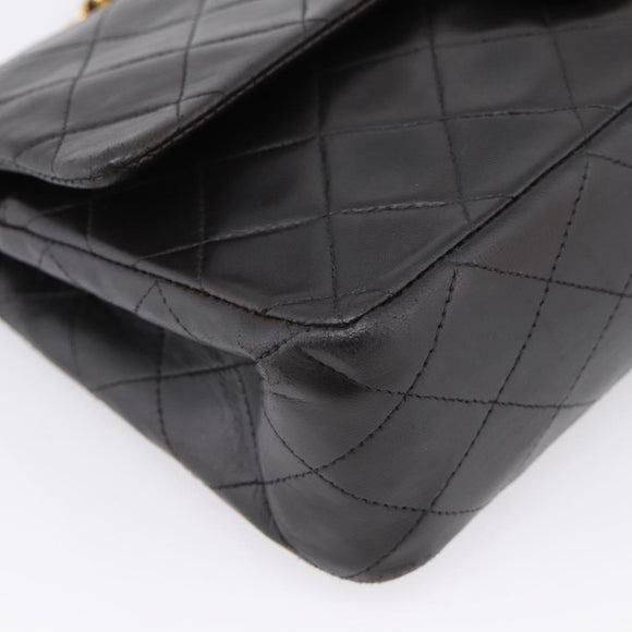 CHANEL Chain Matelasse 25 Shoulder Bag Lamb Skin Black Gold CC Auth 209270V