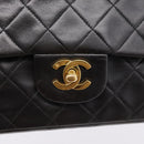 CHANEL Chain Matelasse 25 Shoulder Bag Lamb Skin Black Gold CC Auth 209270V-15