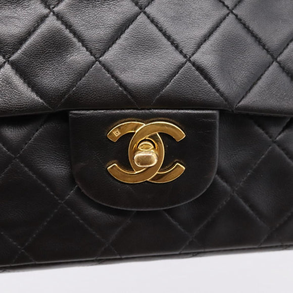 CHANEL Chain Matelasse 25 Shoulder Bag Lamb Skin Black Gold CC Auth 209270V