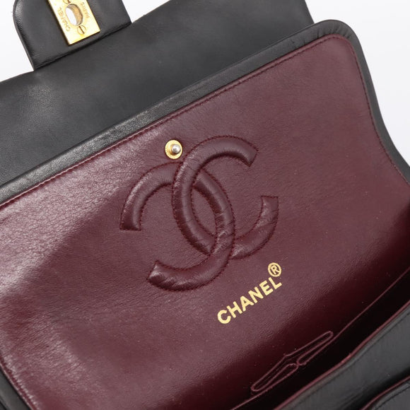 CHANEL Chain Matelasse 25 Shoulder Bag Lamb Skin Black Gold CC Auth 209270V