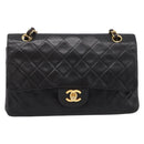 CHANEL Chain Matelasse 25 Shoulder Bag Lamb Skin Black Gold CC Auth 209270V-2