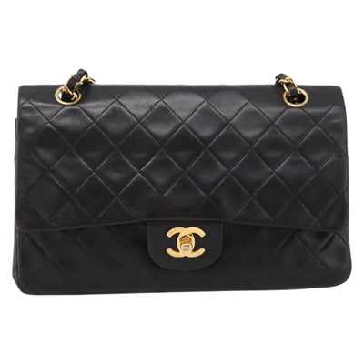CHANEL Chain Matelasse 25 Shoulder Bag Lamb Skin Black Gold CC Auth 209270V - 0