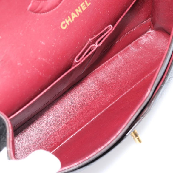 CHANEL Chain Matelasse 25 Shoulder Bag Lamb Skin Black Gold CC Auth 209270V