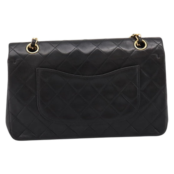 CHANEL Chain Matelasse 25 Shoulder Bag Lamb Skin Black Gold CC Auth 209270V