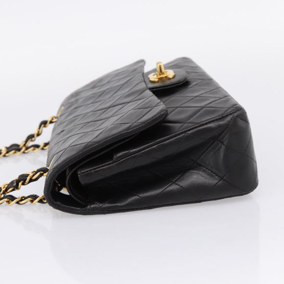 CHANEL Chain Matelasse 25 Shoulder Bag Lamb Skin Black Gold CC Auth 209270V
