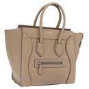 CELINE Luggage Micro Shopper Hand Bag Leather Beige Gold Auth 209272V-1