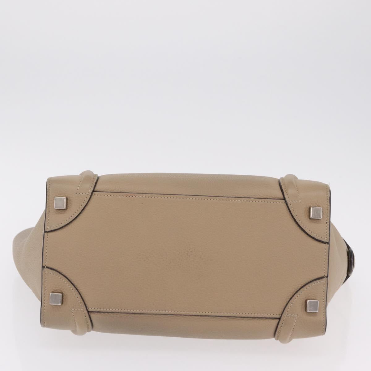 CELINE Luggage Micro Shopper Hand Bag Leather Beige Gold Auth