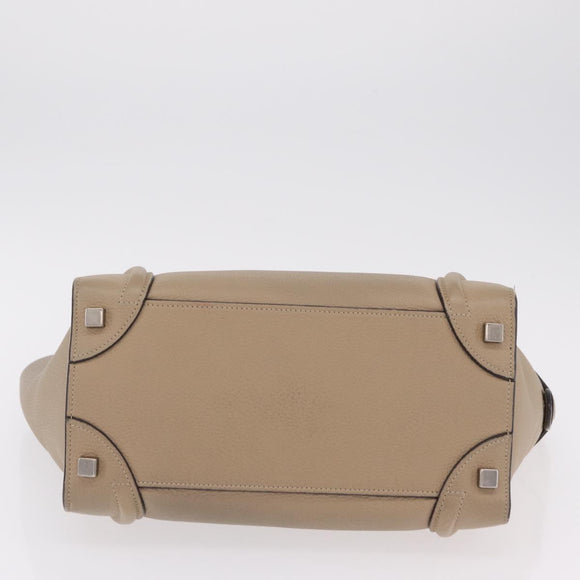 CELINE Luggage Micro Shopper Hand Bag Leather Beige Gold Auth 209272V