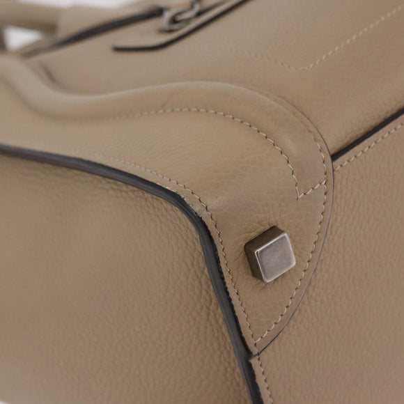 CELINE Luggage Micro Shopper Hand Bag Leather Beige Gold Auth 209272V