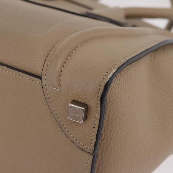 CELINE Luggage Micro Shopper Hand Bag Leather Beige Gold Auth 209272V