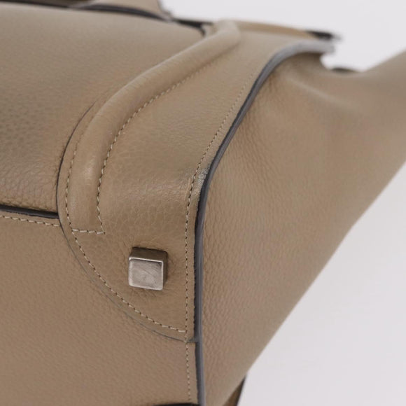 CELINE Luggage Micro Shopper Hand Bag Leather Beige Gold Auth 209272V