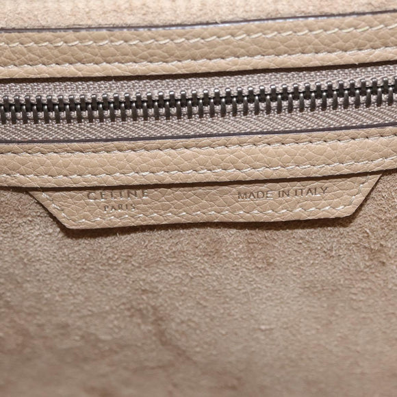 CELINE Luggage Micro Shopper Hand Bag Leather Beige Gold Auth 209272V