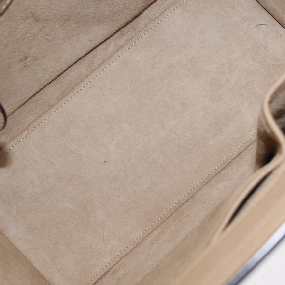 CELINE Luggage Micro Shopper Hand Bag Leather Beige Gold Auth 209272V