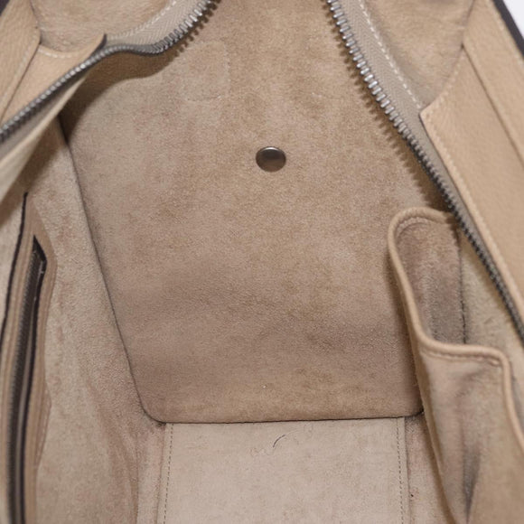 CELINE Luggage Micro Shopper Hand Bag Leather Beige Gold Auth 209272V