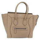 CELINE Luggage Micro Shopper Hand Bag Leather Beige Gold Auth 209272V-13