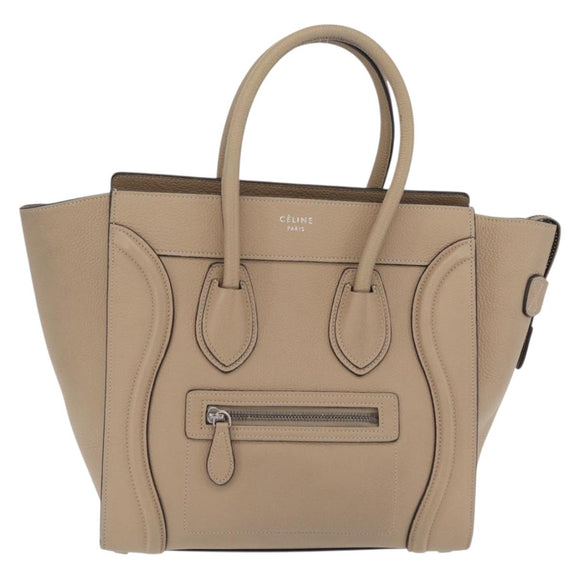 CELINE Luggage Micro Shopper Hand Bag Leather Beige Gold Auth 209272V