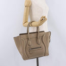 CELINE Luggage Micro Shopper Hand Bag Leather Beige Gold Auth 209272V-25