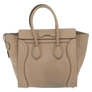 CELINE Luggage Micro Shopper Hand Bag Leather Beige Gold Auth 209272V-2