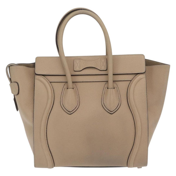 CELINE Luggage Micro Shopper Hand Bag Leather Beige Gold Auth 209272V
