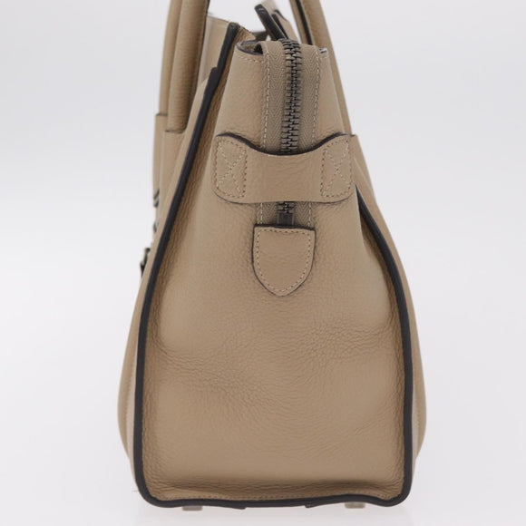 CELINE Luggage Micro Shopper Hand Bag Leather Beige Gold Auth 209272V