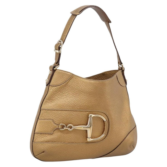 GUCCI Horsebit GG Canvas Shoulder Bag Gold 137388 Auth 209277V