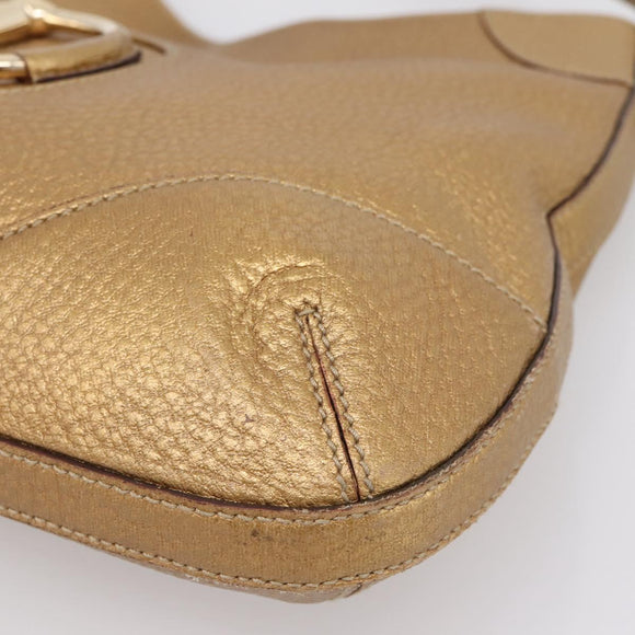 GUCCI Horsebit GG Canvas Shoulder Bag Gold 137388 Auth 209277V