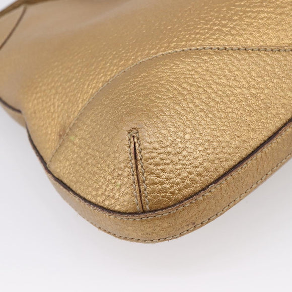 GUCCI Horsebit GG Canvas Shoulder Bag Gold 137388 Auth 209277V