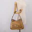 GUCCI Horsebit GG Canvas Shoulder Bag Gold 137388 Auth 209277V-22