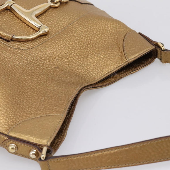 GUCCI Horsebit GG Canvas Shoulder Bag Gold 137388 Auth 209277V