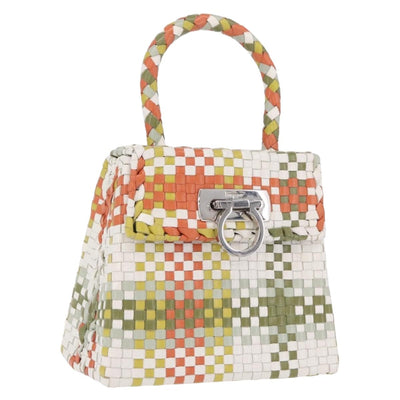 Salvatore Ferragamo Gancini Hand Bag Leather Multicolor Silver Auth 209279V