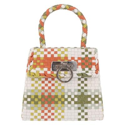 Salvatore Ferragamo Gancini Hand Bag Leather Multicolor Silver Auth 209279V - 0
