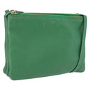CELINE Trio Shoulder Bag Leather Green Gold Auth 209280-1